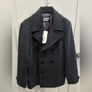 Men’s double breasted wool pea coat from Lands End New with tags